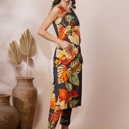 FASHOR Floral Printed Pure Cotton Kurta & Trousers image 3