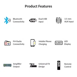 Dulcet Universal Fit Single Din Mp3 Fixed Panel Car Stereo Bluetooth, Auxiliary, USB, Equalizer, FM, DC-2020X image 2