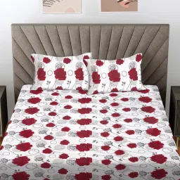 FABINALIV Red Floral 300 Tc 100% Cotton King Size Double Bedsheet With 2 Pillow Covers-picture-25