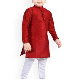 Arshia Fashions Boys Ethnic Motifs Regular Sequinned Kurta with Pyjamas image 3