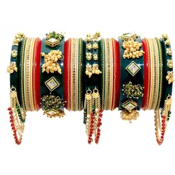 Zindura Set Of 2 Gold-Plated Stone-Studded & Pearl Beaded Bangles-picture-24