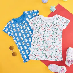 YU by Pantaloons Pack Of 2 Half Sleeves Dog & Dinosaur  Printed Tees - Multi Colour image 1