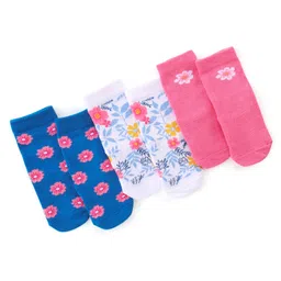 Cute Walk by Babyhug Anti Bacterial Ankle Length Socks Floral Design Pack Of 3 - Multicolour-image-25