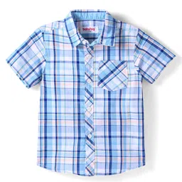 Babyhug Cotton Woven Half Sleeves Checkered Shirt - White & Blue-picture-14