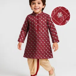 Babyhug Woven Full Sleeves Sequenced Embroidered Dhoti Kurta Set - Maroon-picture-11