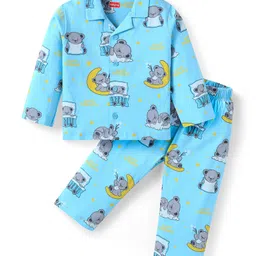 Babyhug Cotton Knit Full Sleeves Front open Night Suit With Koala Print - Light Blue-picture-36