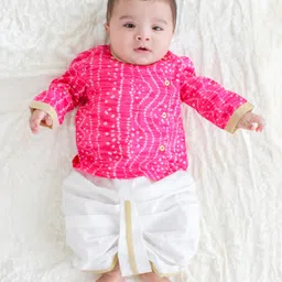 Tiber Taber Cotton Full Sleeves Bandhani Printed Dhoti Kurta Set - Pink-image-17