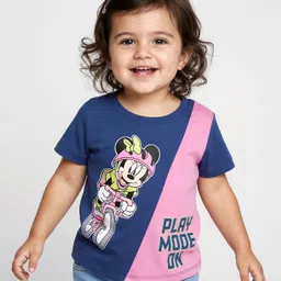 Babyhug Disney Single Jersey Knit Half Sleeve Cut & Sew T-Shirt With Minnie Mouse Graphic - Pink & Navy Blue-picture-25