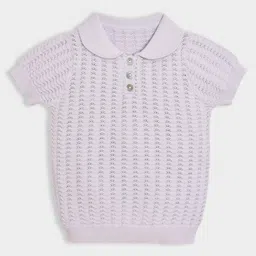 Mi Arcus Half Sleeves Schiffli Embroidered Polo Tee - Lavender-picture-24