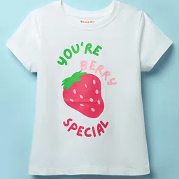 kookie kids india Kookie Kids Single Jersey Knit Half Sleeves T-Shirt With Strawberry Print - White-picture-26