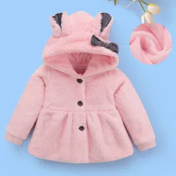 Mark & Mia Full Sleeves Solid Fur Hooded Winter Jacket With Bow & Ear Applique - Pink-picture-36