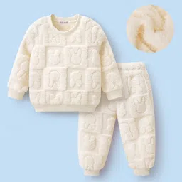 Mark & Mia Full Sleeves Co-Ord Winter Wear Night Suit with Bunny Quilt Design - Beige-picture-16