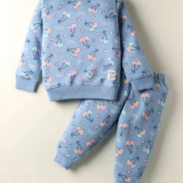 CUCUMBER Looper Knit Full Sleeves Co-ords Night Suit with Heart Print - Light Blue-picture-38