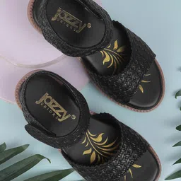 Jazzy Juniors Geometric Designed Velcro Closure Sandals - Black-image-7