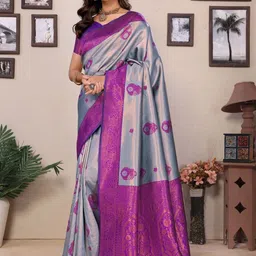 oxalis Ethnic Motifs Woven Design Zari Banarasi Saree image 2