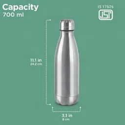 Belhomme Silver-Toned Single Stainless Steel Solid Water Bottle image 4