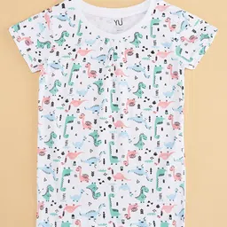 YU by Pantaloons Pack Of 2 Half Sleeves Dog & Dinosaur  Printed Tees - Multi Colour image 3