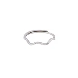 DIAVO 925 Sterling Silver Rhodium-Plated Stone Studded Wavelike Whisper Finger Ring image 3