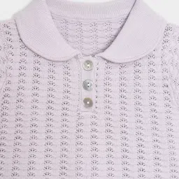 Mi Arcus Half Sleeves Schiffli Embroidered Polo Tee - Lavender image 4