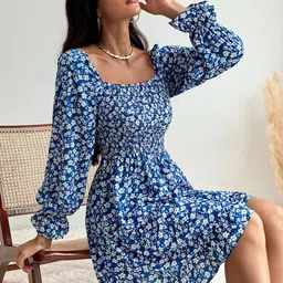 SHEETAL Associates Floral Printed Bishop Sleeve Fit & Flare Dress-picture-35