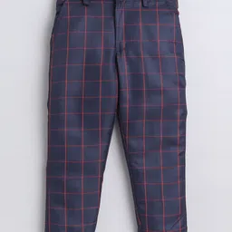 Jeet Ethnics Full Sleeves Solid Suspender Shirt With Graph Checked Pant Set - Red & Navy Blue image 5