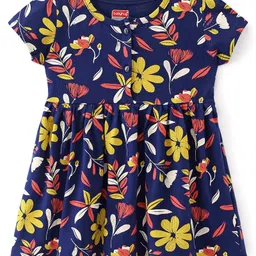 Babyhug Cotton Jersey Knit Half Sleeves Frock Floral Print Pack Of 2 - Yellow & Blue image 4