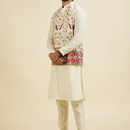 Manyavar Mandarin Collar Straight Kurta With Trousers & Nehru Jacket image 4