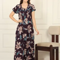 Sweet Dreams Women Wine Floral Printed Full Length Night Dress-picture-24