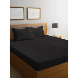 HOSTA HOMES Black Striped 300 TC Cotton 1 Bedsheet with 2 Pillow Covers (King)-picture-13