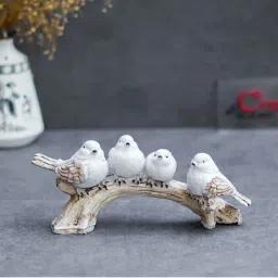 eCraftIndia Polyresin Handcrafted 4 White Bird Statues Sitting on Tree Branch-image-61