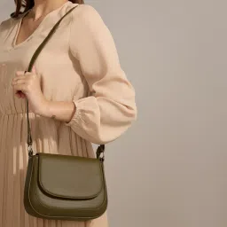 Twenty Dresses by Nykaa Fashion Olive Green Solid Flap Sling Bag image 2