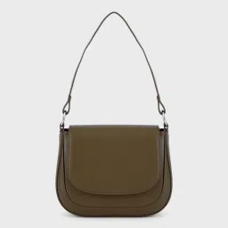 Twenty Dresses by Nykaa Fashion Olive Green Solid Flap Sling Bag image 3