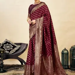 KALINI Ethnic Motifs Woven Design Zari Banarasi Saree image 5