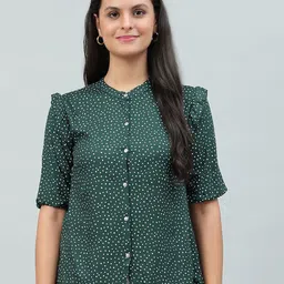FLAMBOYANT Women Polka Dots Printed Mandarin Collar Top-image-23