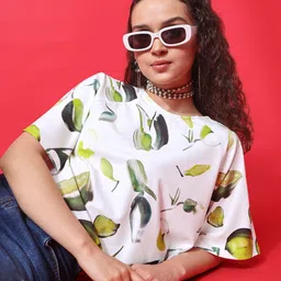 MILOST Women Conversational Printed Round Neck Crop Boxy Top-image-46