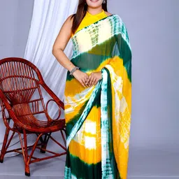 VL SAREES Tie and Dye Pure Chiffon Leheriya Saree image 1