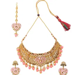 ANIKAS CREATION Gold-Plated Stone-Studded& Beaded Jewellery Set image 2