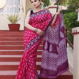Dastkar Ethnic Motifs Printed Pure Cotton Bagru Saree image 4
