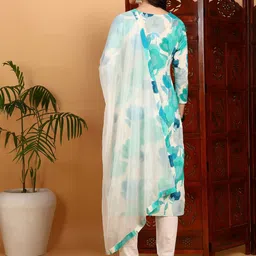 AHIKA White Floral Printed Gotta Patti Kurta With Trousers & Dupatta image 4