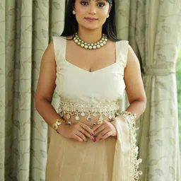 Anouk Beige Tissue Solid Sarees image 4