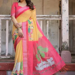 SHREEMALL Ethnic Motifs Printed Zari Saree image 4