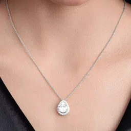 MALENA Silver-Plated Artificial Stones Studded Teardrop Shaped Pendant With Chain image 1