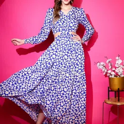 Honky Tonky Women Floral Printed Cut-Outs Tiered Maxi A-Line Dress-picture-40