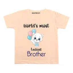 KNITROOT Half Sleeves Most Luckiest Brother Print Tee - Peach-picture-15