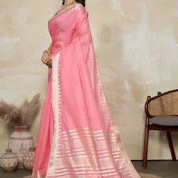 VASTRA-THE FACTORY STORE Striped Woven Design Zari Saree with Unstitched Blouse Piece image 2