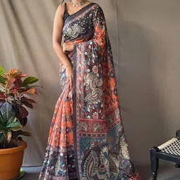 Tasarika Kalamkari Printed Chanderi Saree With Designer Border image 2