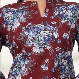 Yufta Maroon Floral Printed Regular Pure Cotton Straight Kurta With Trouser With Dupatta image 2