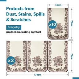 Kuber Industries Brown 16 Pieces Floral Printed Cotton 5 Seater Sofa Covers With Arms image 2