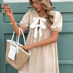 StyleCast Women Bow V-Neck Puff Sleeve Mini Dress-picture-15