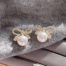 Anouk Gold Plated Artificial Pearls Beaded Contemporary Korean Drop Earrings image 4